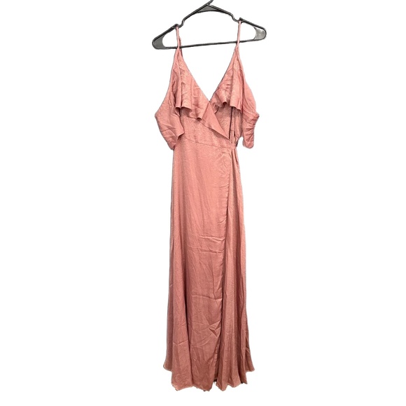 Lulus Dresses & Skirts - NWT Lulus Mauve Pink Cold Shoulder Maxi Dress Ruffle Trim Women’s L Formal
